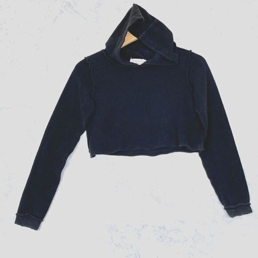 Danielle Guizio Black Cropped Sweatshirt Hoodie‎ Inside Out Look Size Womens XS